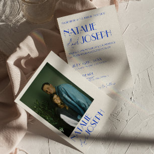 Invitación Moderno Boda de fotografía retro francés azul capr