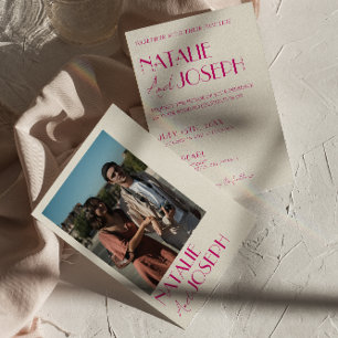 Invitación Moderno Boda de fotografía retro francés rosa y ca