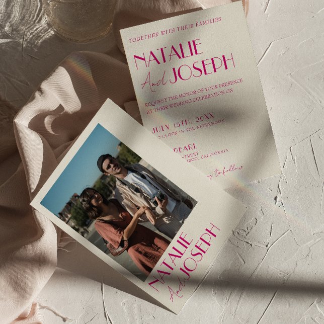 Invitación Moderno Boda de fotografía retro francés rosa y ca (Subido por el creador)