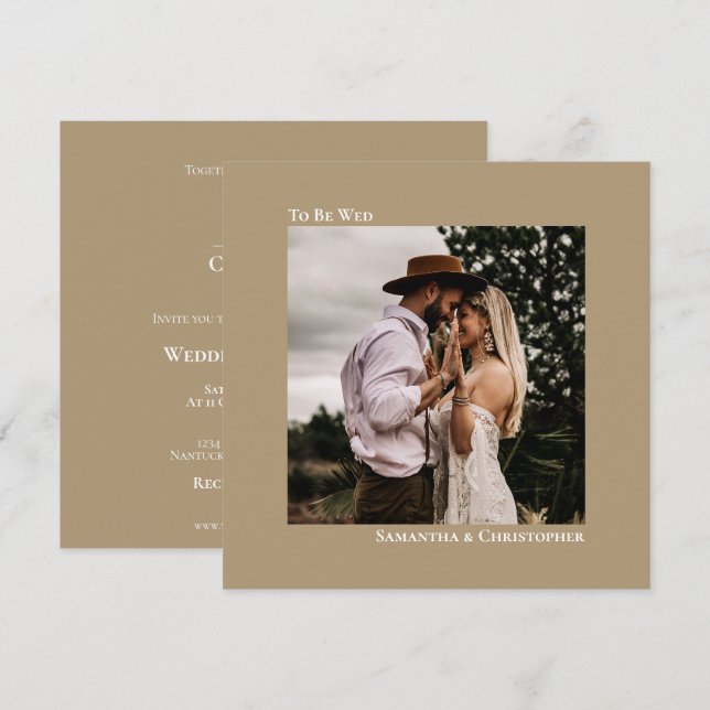 Invitación Moderno Boda de fotografía Sandy Tan Square Minima (Anverso / Reverso)