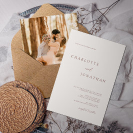 Invitación Moderno Boda de fotografía simple de marfil-taupe