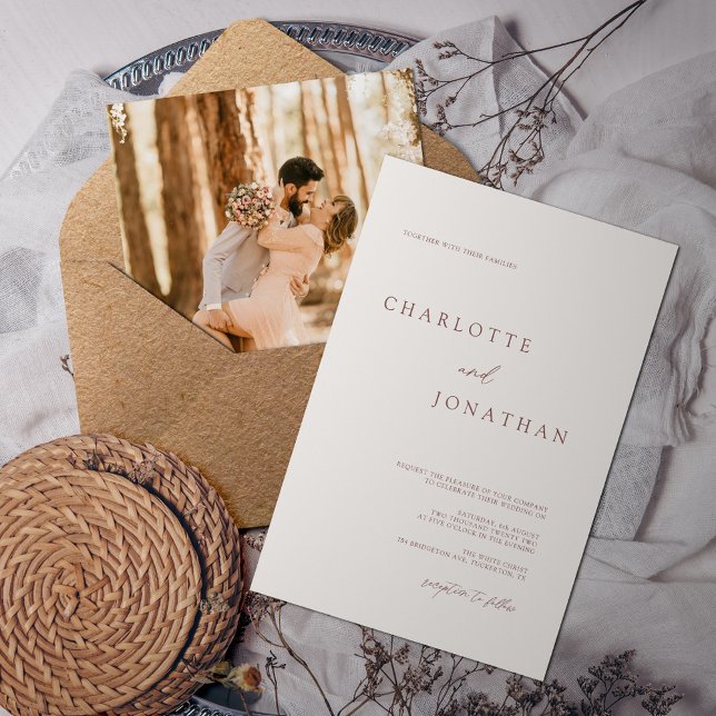 Invitación Moderno Boda de fotografía simple de marfil-taupe (Subido por el creador)