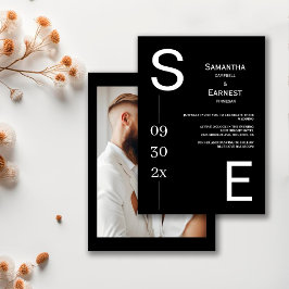 Invitación Moderno Boda de fotografía simple en blanco y negr
