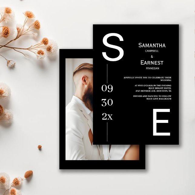 Invitación Moderno Boda de fotografía simple en blanco y negr (Subido por el creador)