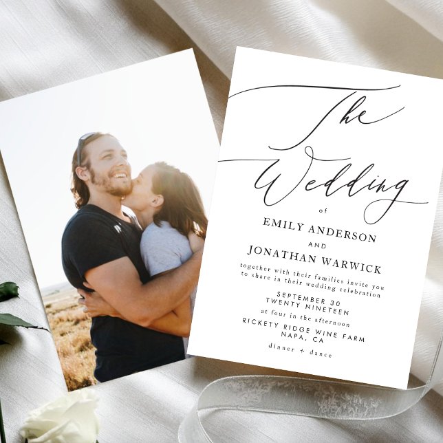 Invitación Moderno Boda de fotografía simple en blanco y negr (Subido por el creador)