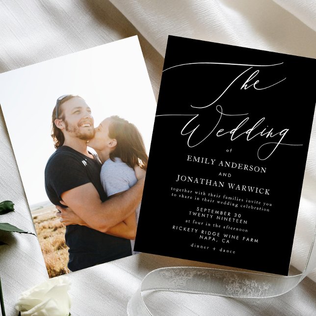Invitación Moderno Boda de fotografía simple en blanco y negr (Subido por el creador)