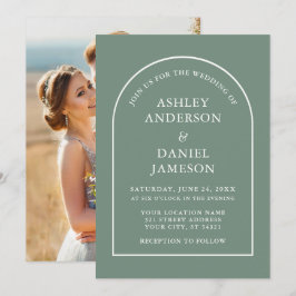 Invitación Moderno Boda de fotografía verde arcaico elegante