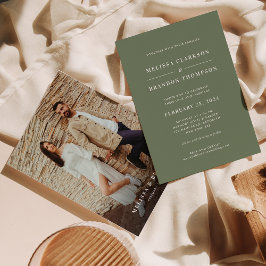 Invitación Moderno Boda de fotografía verde de sabio profundo