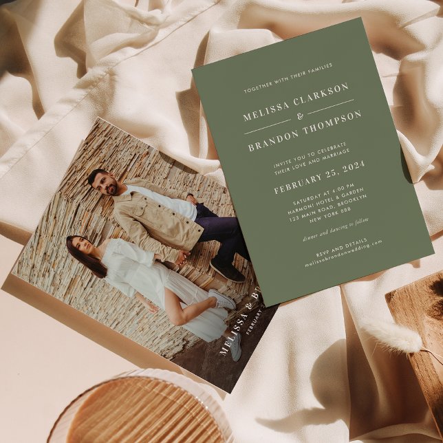 Invitación Moderno Boda de fotografía verde de sabio profundo (Subido por el creador)