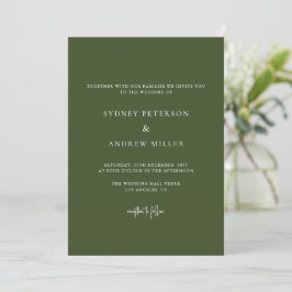 Invitación Moderno Boda de fotografía verde oliva simple