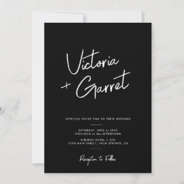 Invitación Moderno Boda de fotografías de escritura negra mín