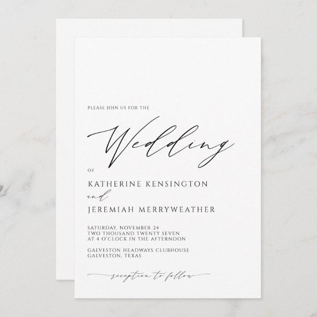 Invitación Moderno Boda de guiones Minimalistas sofisticados (Anverso / Reverso)