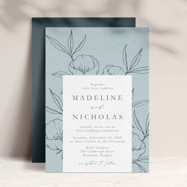 Invitación Moderno Boda de la Marina Botánica Floral Azul y S (Subido por el creador)