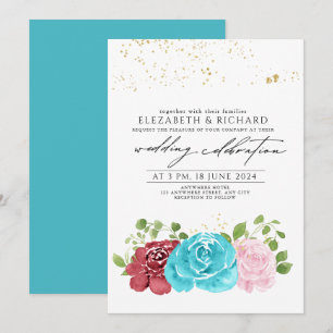 Invitación Moderno Boda de la vegetación floral turquesa