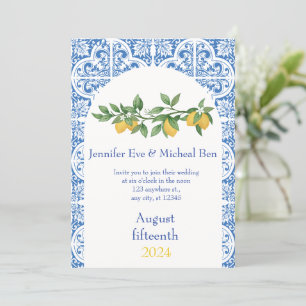 Invitación Moderno Boda de limón azul y blanco
