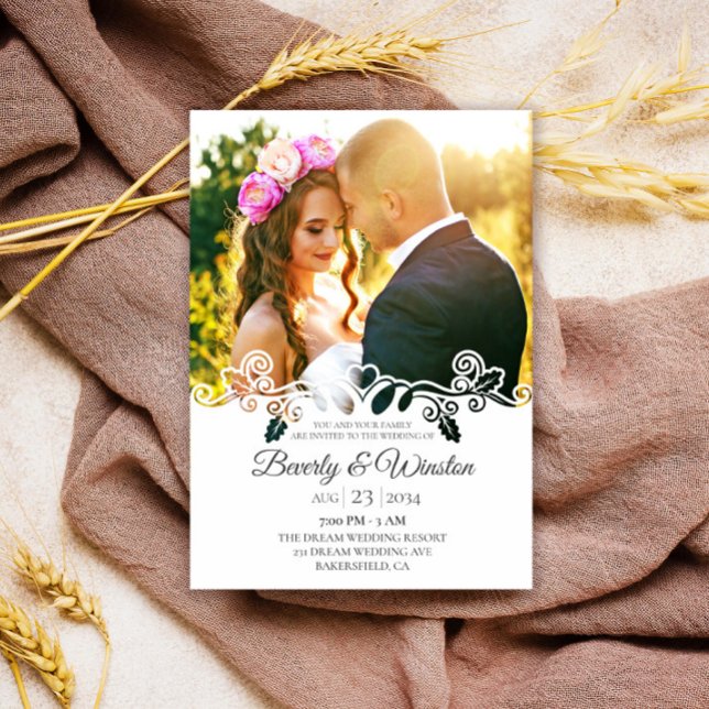 Invitación Moderno Boda de marco de foto floral simple (Subido por el creador)