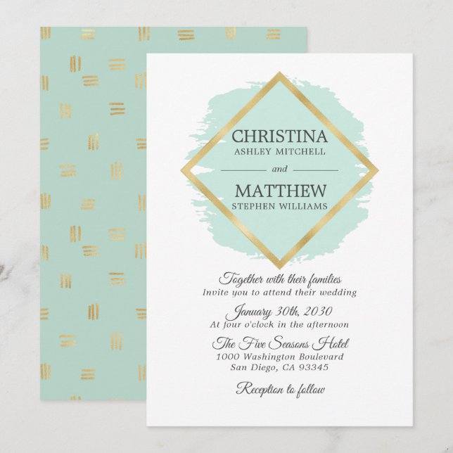 Invitación Moderno Boda de marco de Relieve metalizado dorado (Anverso / Reverso)