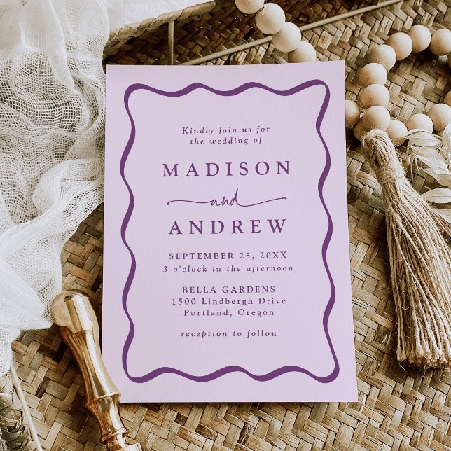 Invitación Moderno Boda de marco ondulado morado (Subido por el creador)