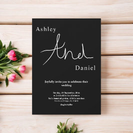 Invitación Moderno Boda De Moda Sencillo Blanco Y Negro Elega