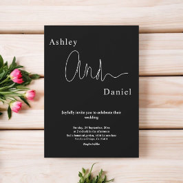 Invitación Moderno Boda De Moda Sencillo Blanco Y Negro Elega