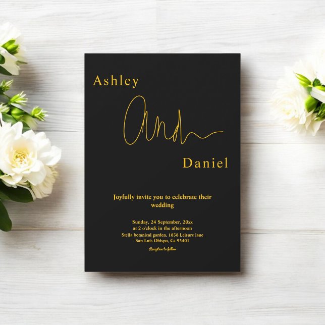 Invitación Moderno Boda De Moda Sencillo Negro Y Dorado Elega (Subido por el creador)