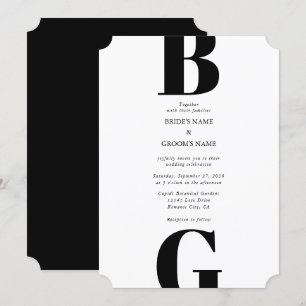 Invitación Moderno Boda de Monograma Blanco y Negro Minimalis