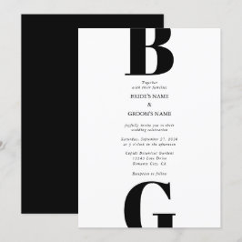 Invitación Moderno Boda de Monograma Blanco y Negro Minimalis