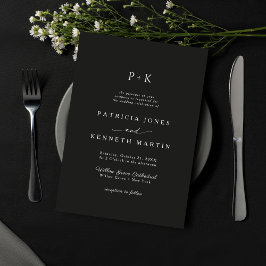 Invitación Moderno Boda de Monograma Blanco y Negro Minimalis
