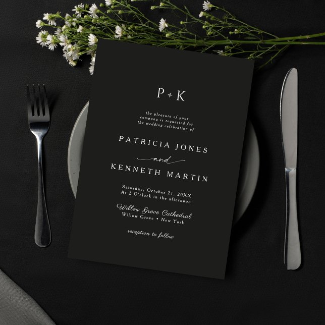 Invitación Moderno Boda de Monograma Blanco y Negro Minimalis (Subido por el creador)