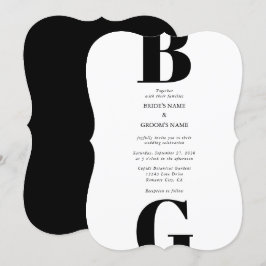 Invitación Moderno Boda de Monograma Blanco y Negro Minimalis