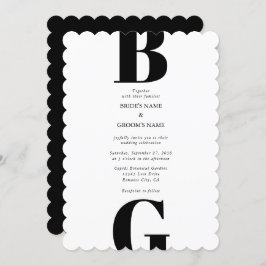 Invitación Moderno Boda de Monograma Blanco y Negro Minimalis