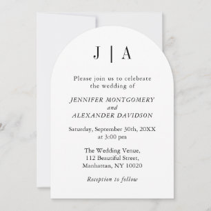 Invitación Moderno Boda De Monograma Blanco Y Negro Simple
