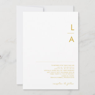Invitación Moderno Boda de monograma de fuente de oro Minimal