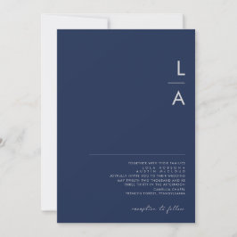 Invitación Moderno Boda de monograma mínimo de la marina azul