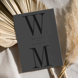 Invitación Moderno Boda de monograma negro mate Minimalista