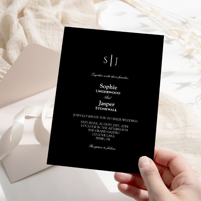 Invitación Moderno Boda de monograma negro simple clásico (Subido por el creador)