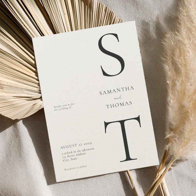 Invitación Moderno Boda de monograma negro y crudo Minimalist (Subido por el creador)