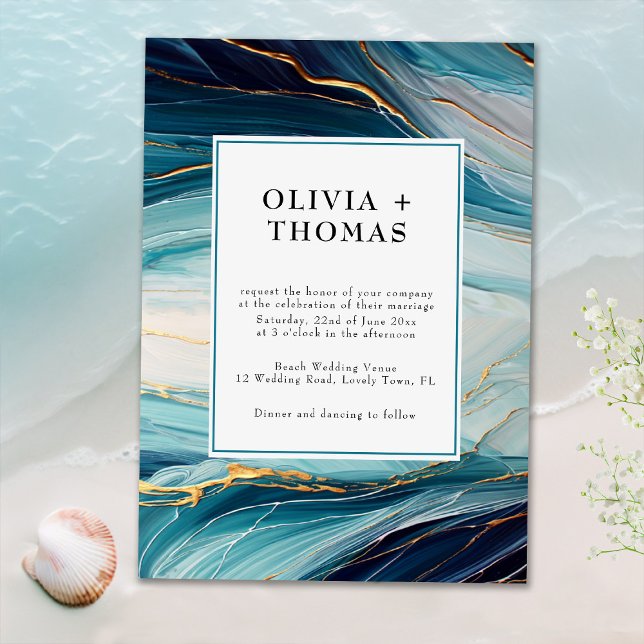 Invitación Moderno Boda de Ola de Oro de Tinta Tropical Bliss (Subido por el creador)