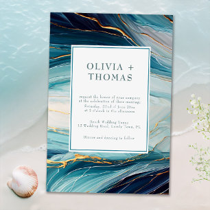 Invitación Moderno Boda de Ola Verde azulada Tropical Bliss G