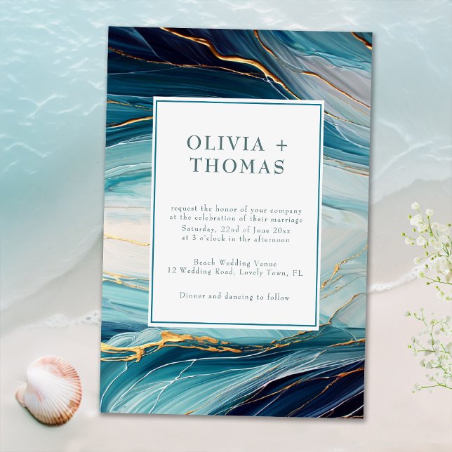 Invitación Moderno Boda de Ola Verde azulada Tropical Bliss G (Subido por el creador)