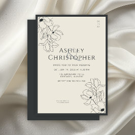 Invitación Moderno Boda de Onyx Negra Floral Dibujado