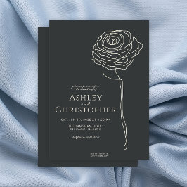 Invitación Moderno Boda de Onyx Negra Floral Dibujado