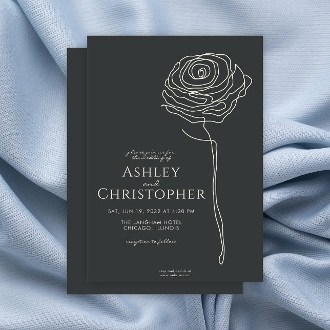 Invitación Moderno Boda de Onyx Negra Floral Dibujado (Subido por el creador)