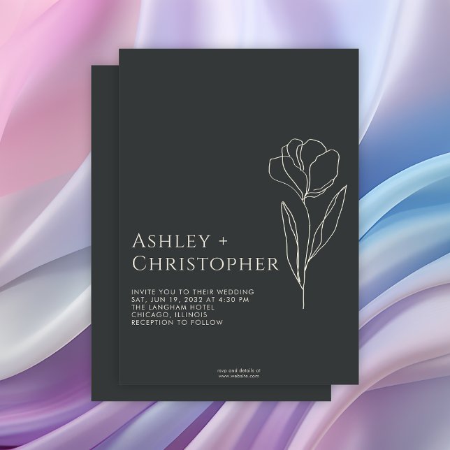 Invitación Moderno Boda de Onyx Negra Floral Dibujado (Subido por el creador)