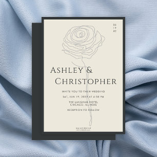 Invitación Moderno Boda de Onyx Negra Floral Dibujado