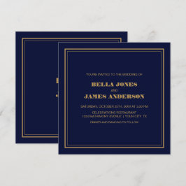 Invitación Moderno Boda de oro azul de la marina
