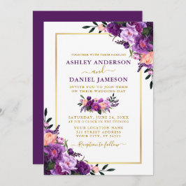 Invitación Moderno Boda de oro de color púrpura elegante