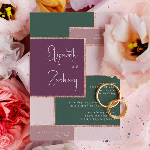 Invitación Moderno Boda de oro de Rosa verde esmeralda morado