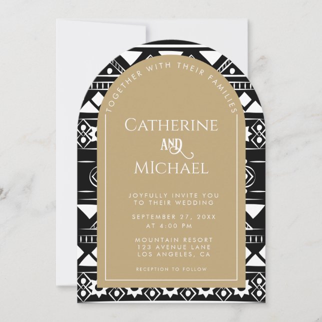 Invitación Moderno Boda de oro del arte fotográfico del patró (Anverso)