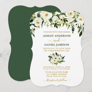Invitación Moderno Boda de oro elegante verde floral blanco